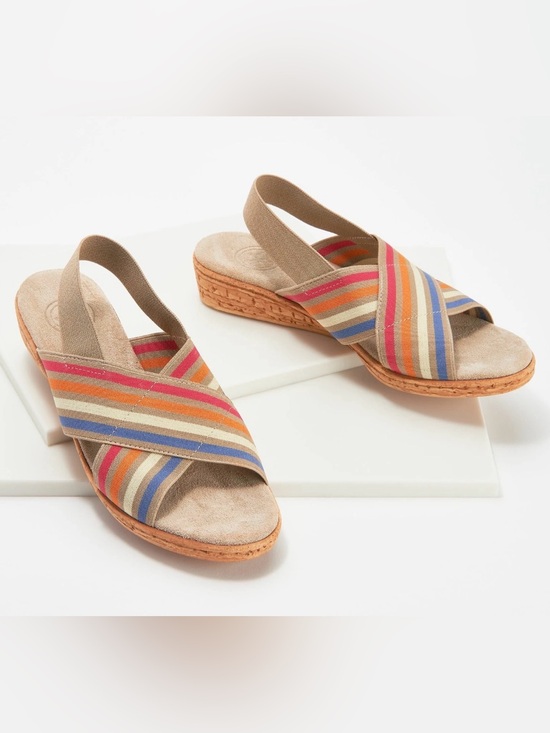 Charleston Shoe Co. Shoes - Charleston Shoe Co. Atlantic Stripe Elastic Cross-Strap Wedge Sandals Resort